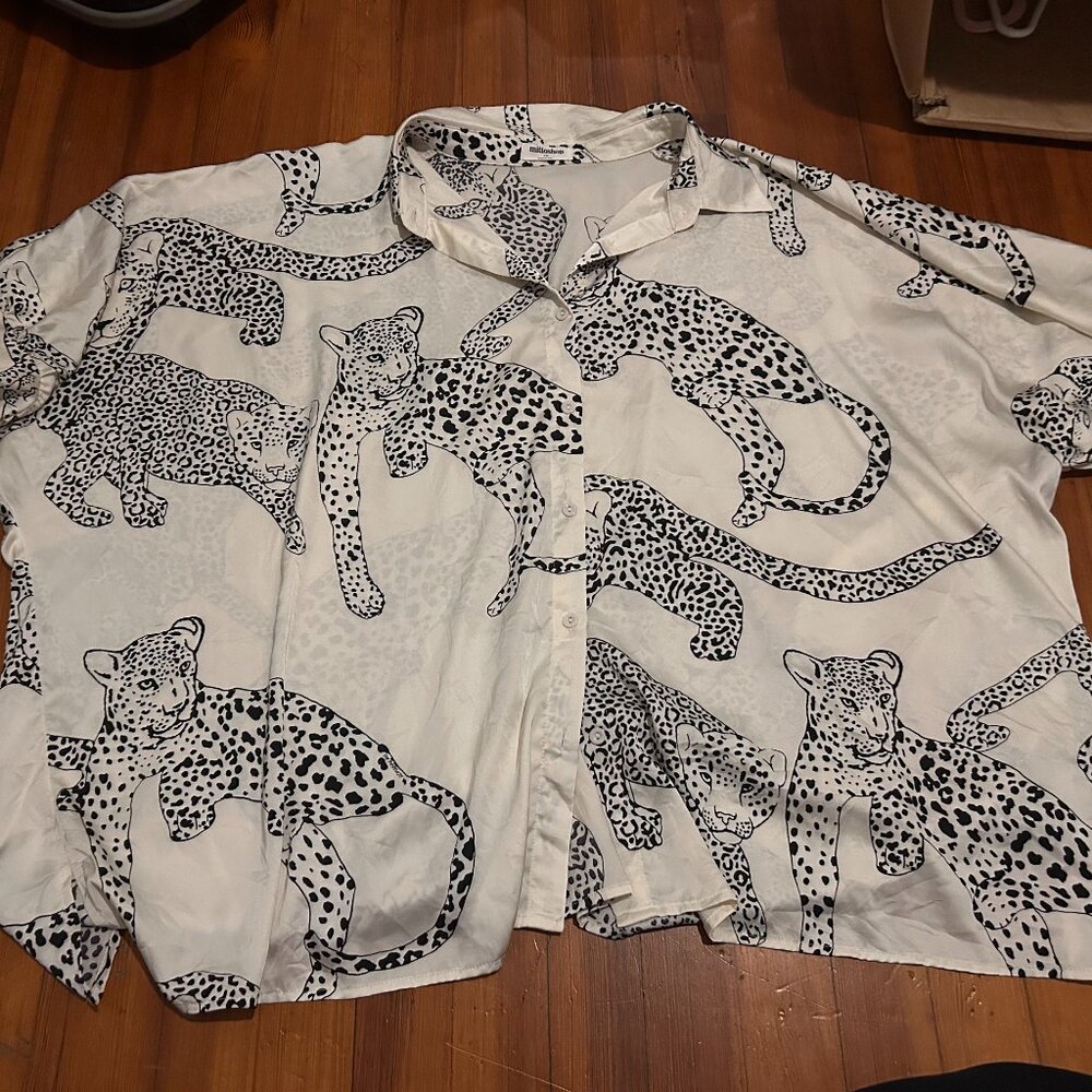 leopard print button up top